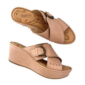 BORN Curstyn Leather Wedge Platform Sandals Criss Cross Natural size 9 Bohemian